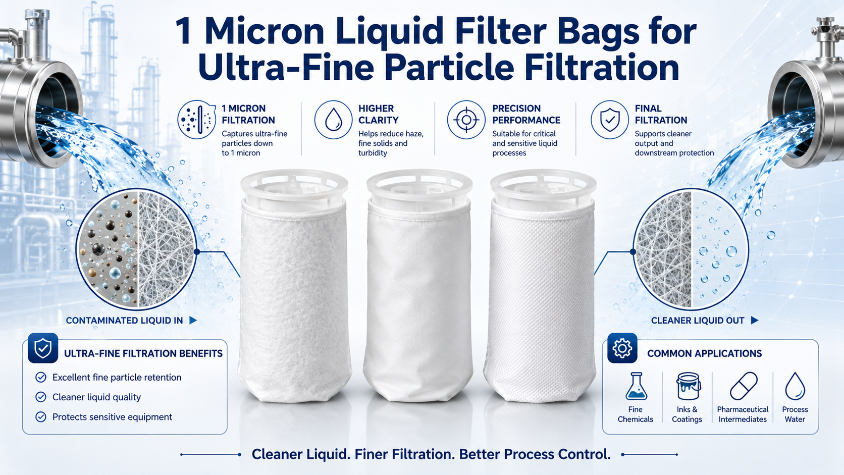 1 micron needle felt filter bags for fine liquid filtration