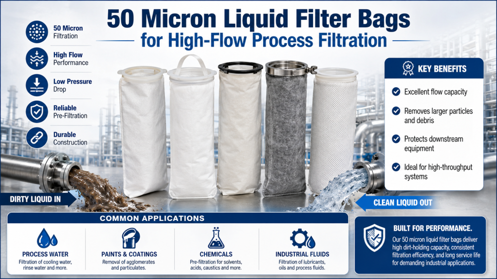 50 Micron Liquid Filter Bags for High-Flow Process Filtration