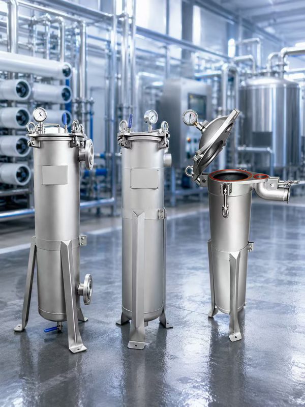 Stainless steel single bag filter housing structure