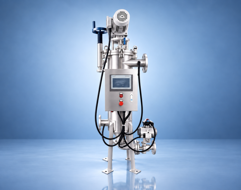 self-cleaning industrial filter housing with automatic scraper system
