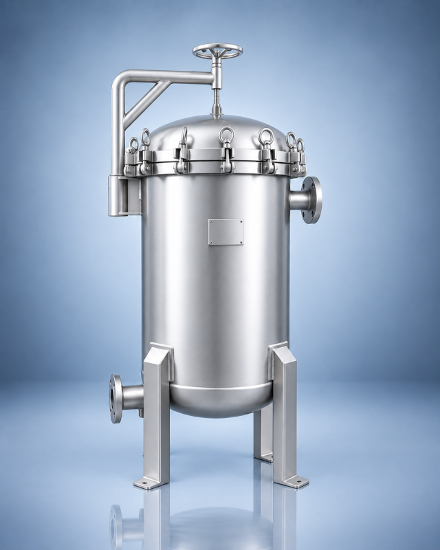 Multi bag filter housing for high-flow industrial liquid filtration