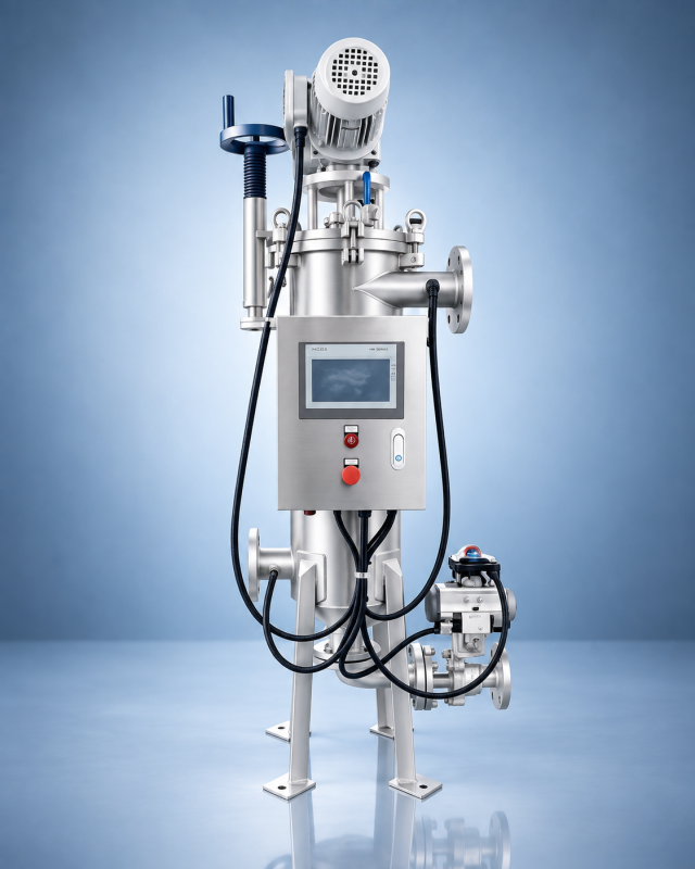 Fully automatic self-cleaning filter housing for continuous industrial filtration